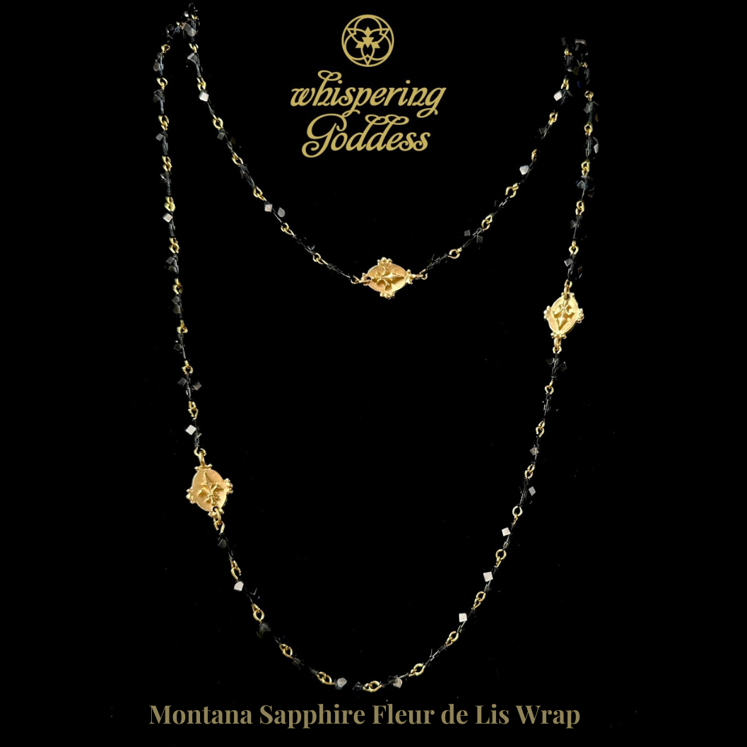 Fleur de Lis Wrap in Montana Sapphire & Gold Necklace / Bracelet