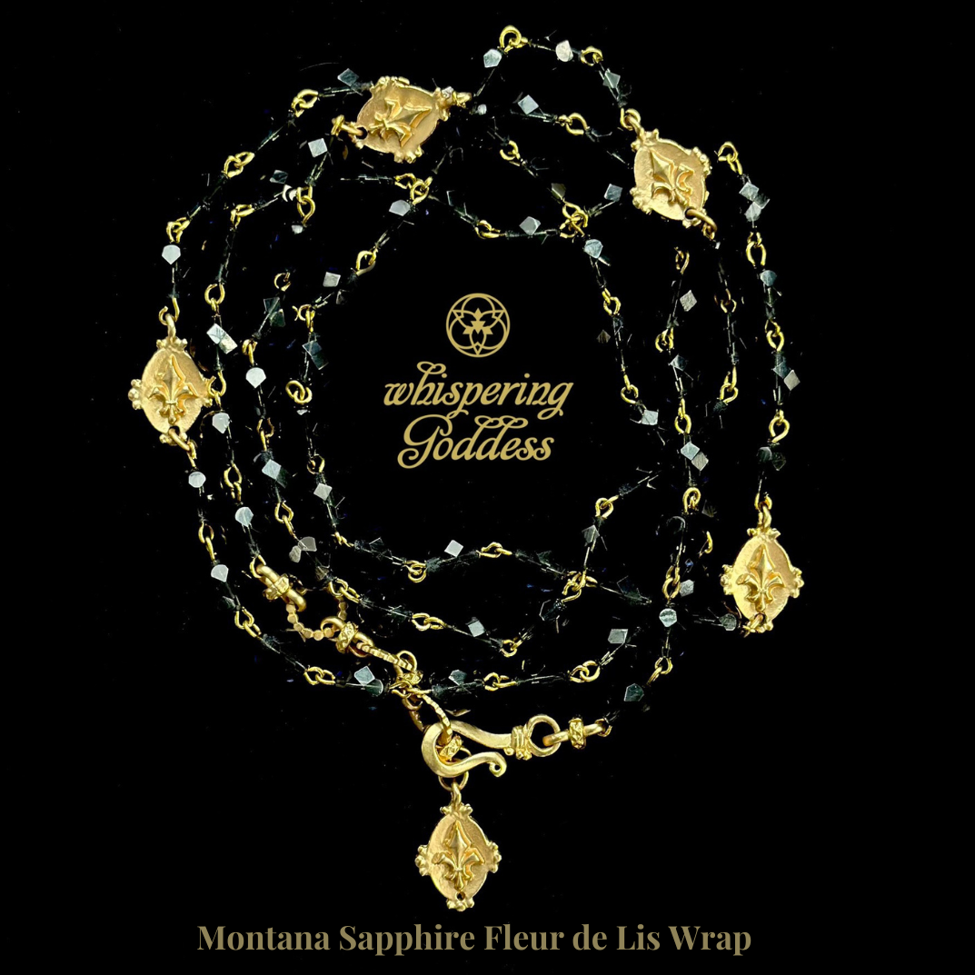 Fleur de Lis Wrap in Montana Sapphire & Gold Necklace / Bracelet