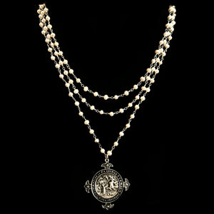Lourdes Illumination Trinity Necklace Freshwater Pearl & Silver by Whispering Goddess