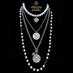 Fleur de Lis Cross Wrap White Turquoise & Silver Necklace / Bracelet