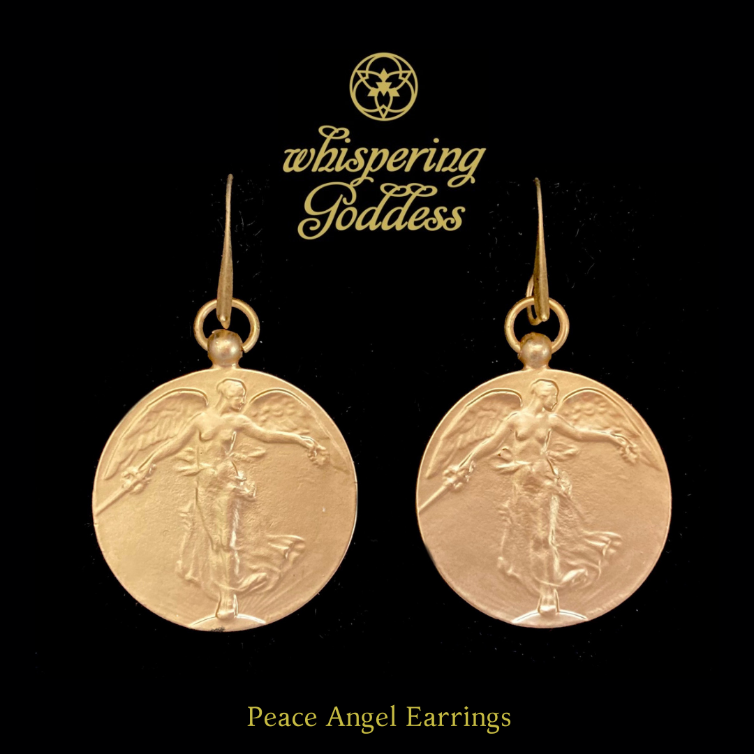 Peace Angel Medallion Earrings  by Whispering Goddess - Gold
