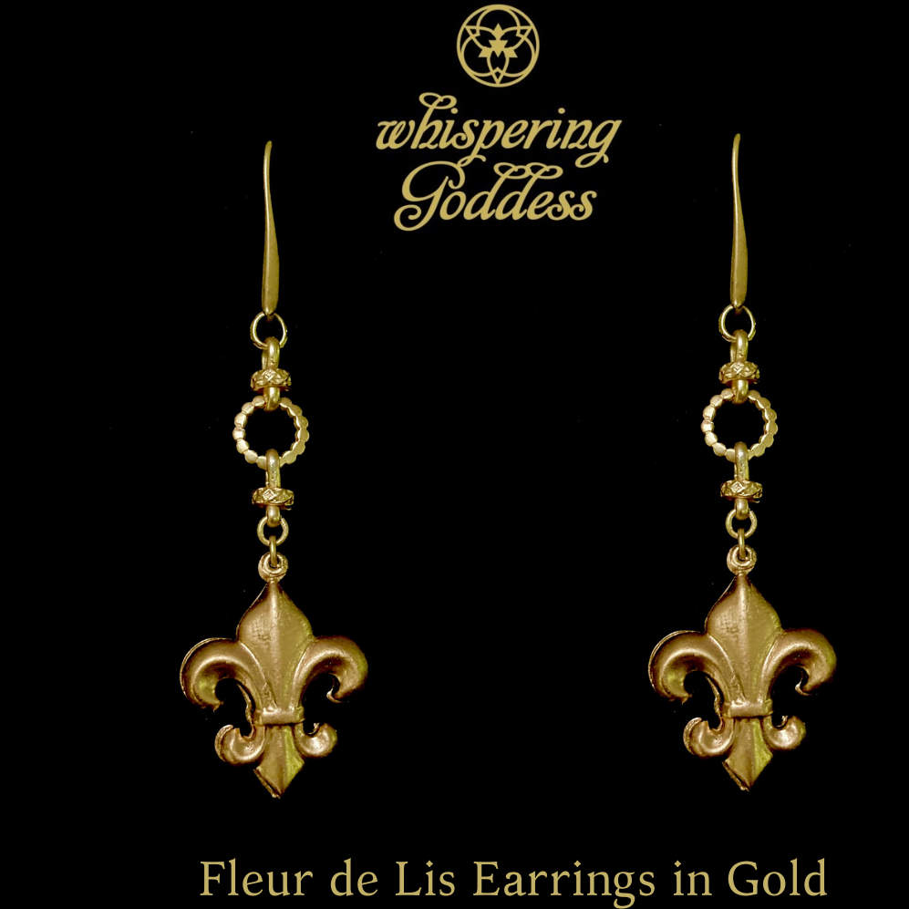 Fleur de Lis Drop Earrings by Whispering Goddess - Gold