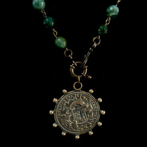St. George the Patron Saint of Equestrians Necklace/Wrap Bracelet in Mystical Moss Agate