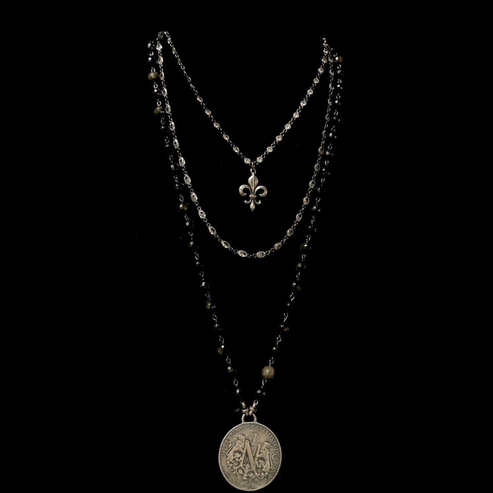 Saint Joan of Arc Bravery Necklace in Faceted Black Gold Obsidian & Sterling Silver