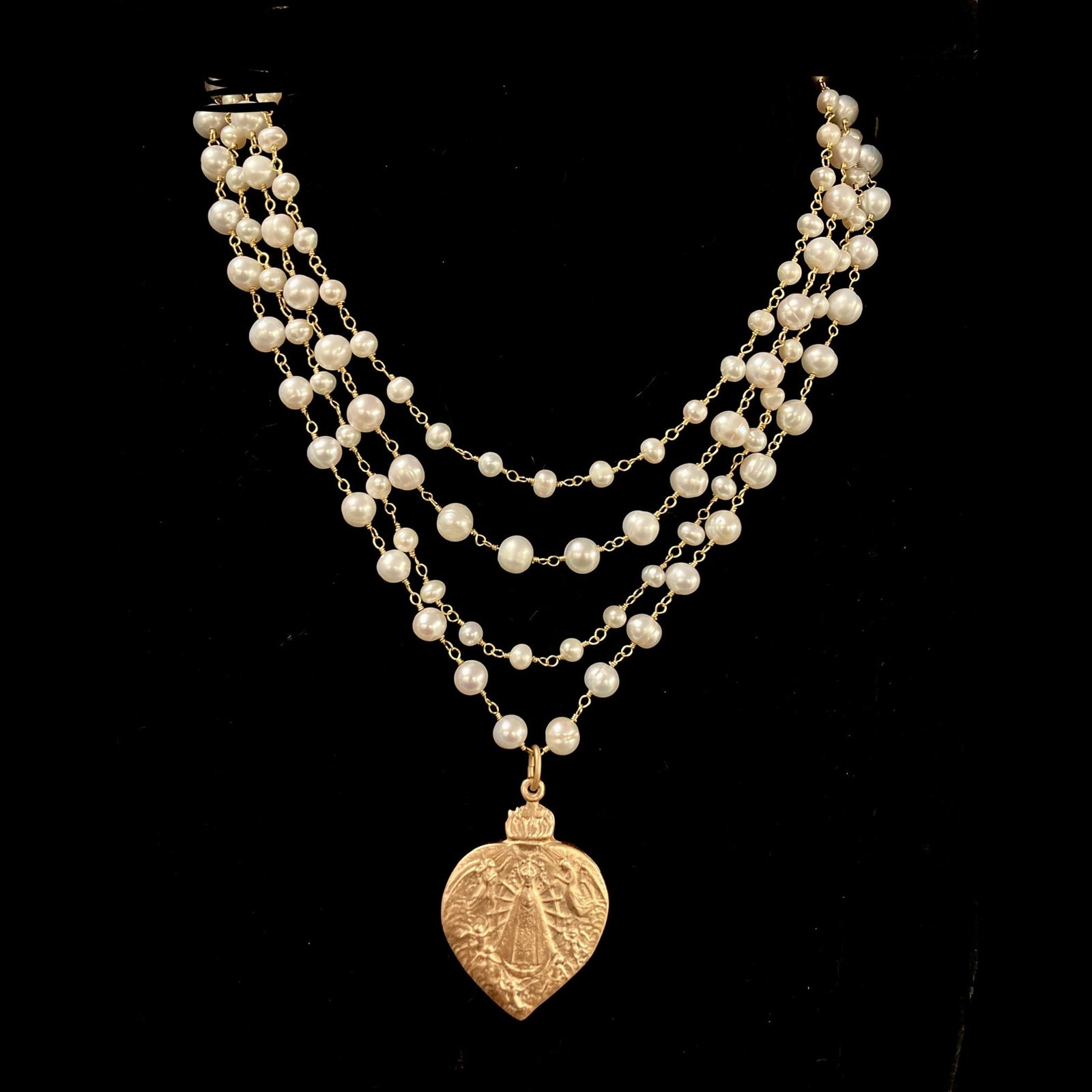 Sophia Freshwater Pearl Our Lady of Lujan Necklace in Gold by Whispering Goddess