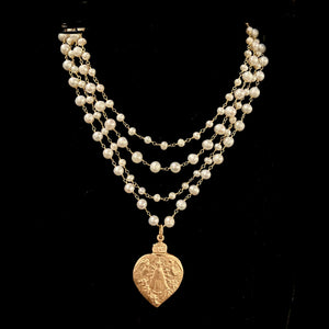 Sophia Freshwater Pearl Our Lady of Lujan Necklace in Gold by Whispering Goddess