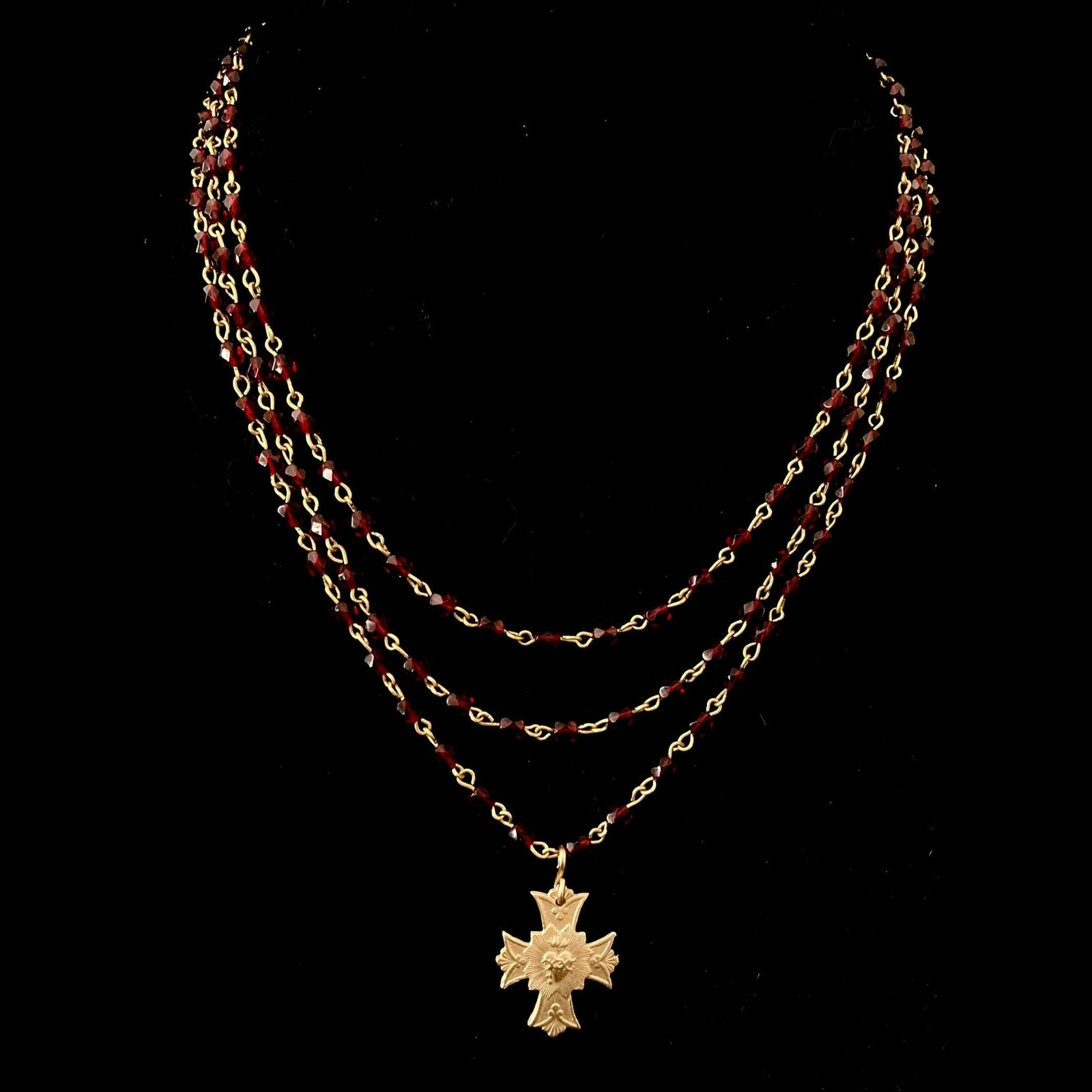 Sacré-Cœur Trinity Necklace in Garnet by Whispering Goddess