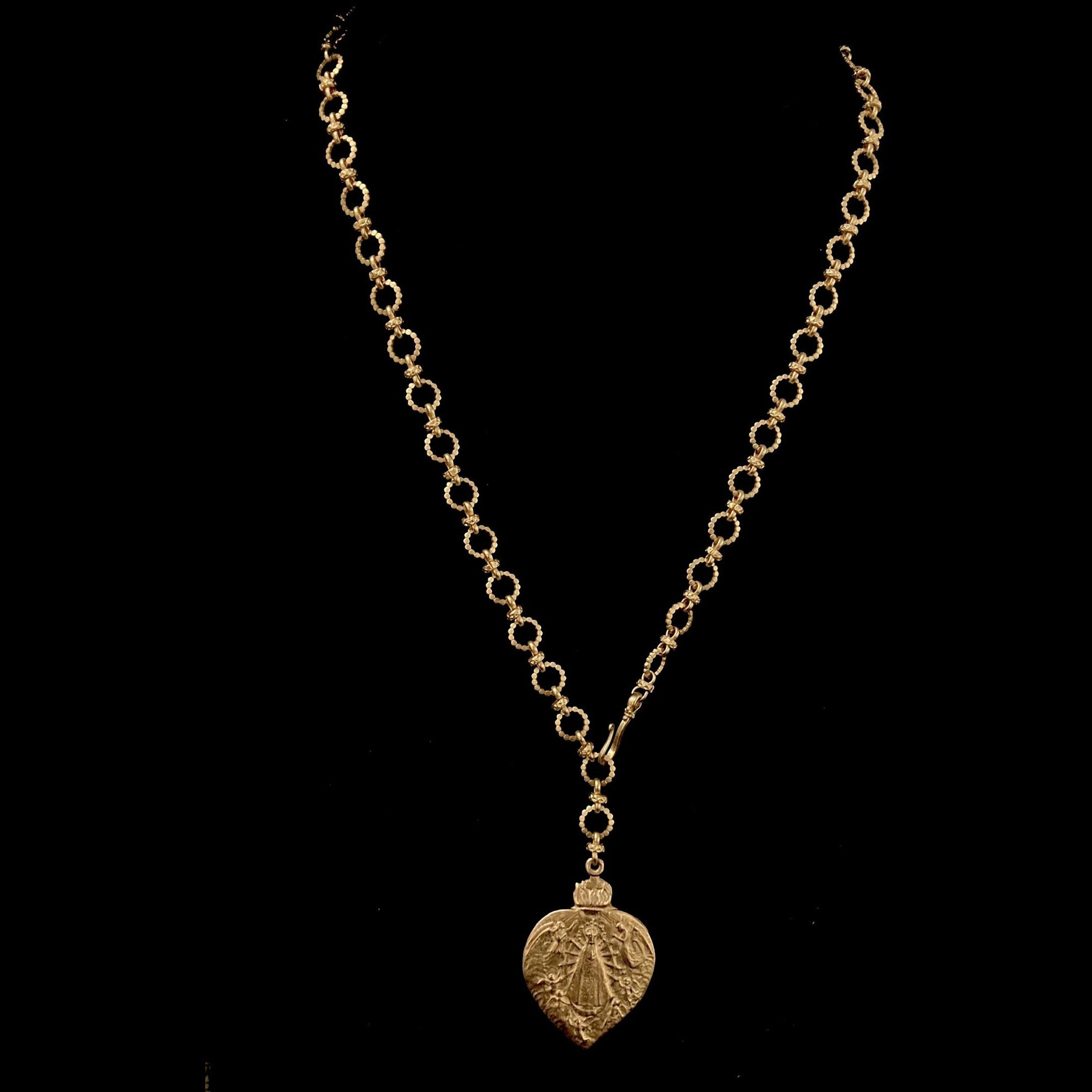 Our Lady of Lujan Eternity Link Chain Necklace Matte Gold