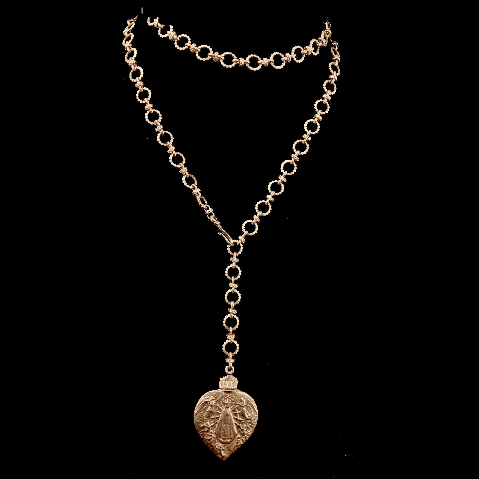 Our Lady of Lujan Eternity Link Chain Necklace Matte Gold