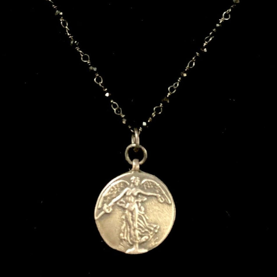 Mini Peace Angel in Black Spinel - Silver