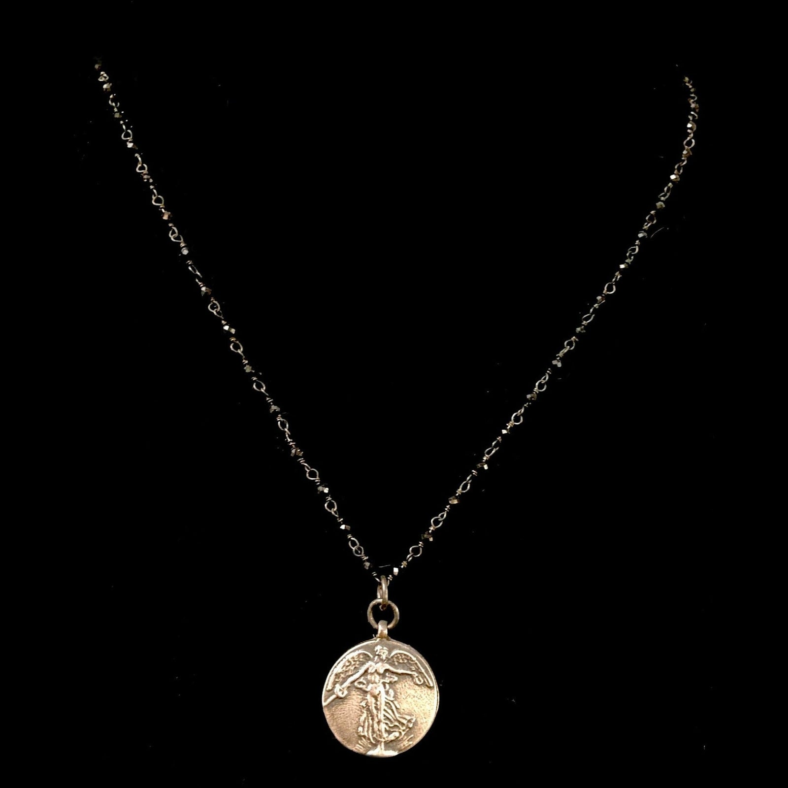 Mini Peace Angel in Black Spinel - Silver