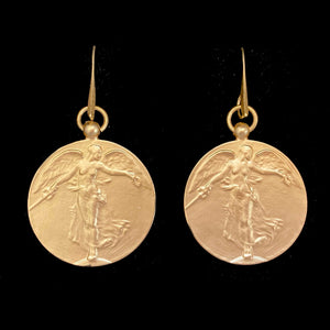 Peace Angel Medallion Earrings  by Whispering Goddess - Gold