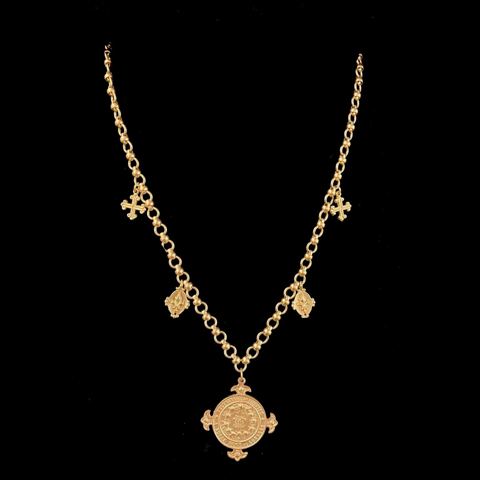 Lourdes Illumination with Fleur de Lis Link Necklace - Gold
