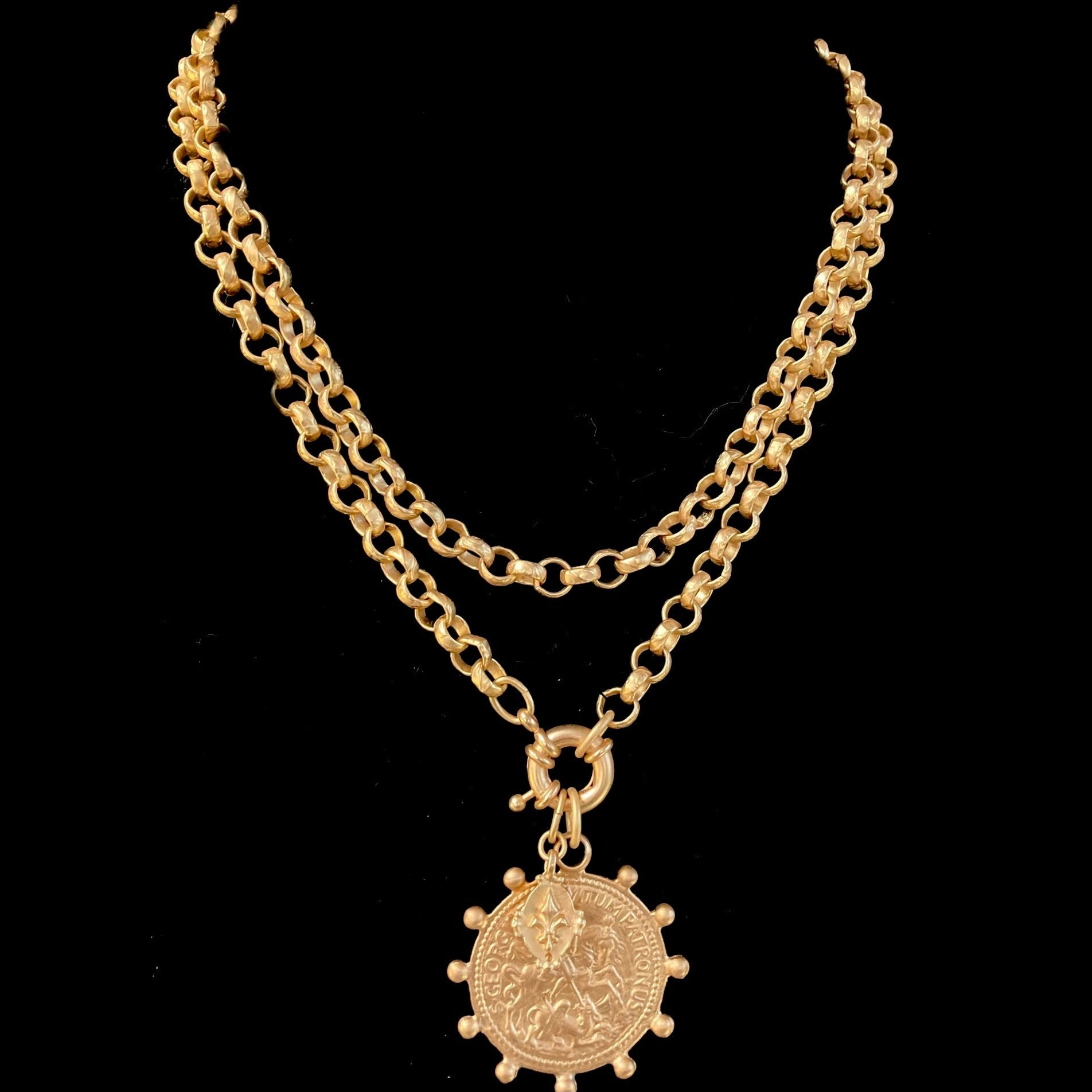 Saint George the Dragon Slayer Medieval Cable Necklace - Gold