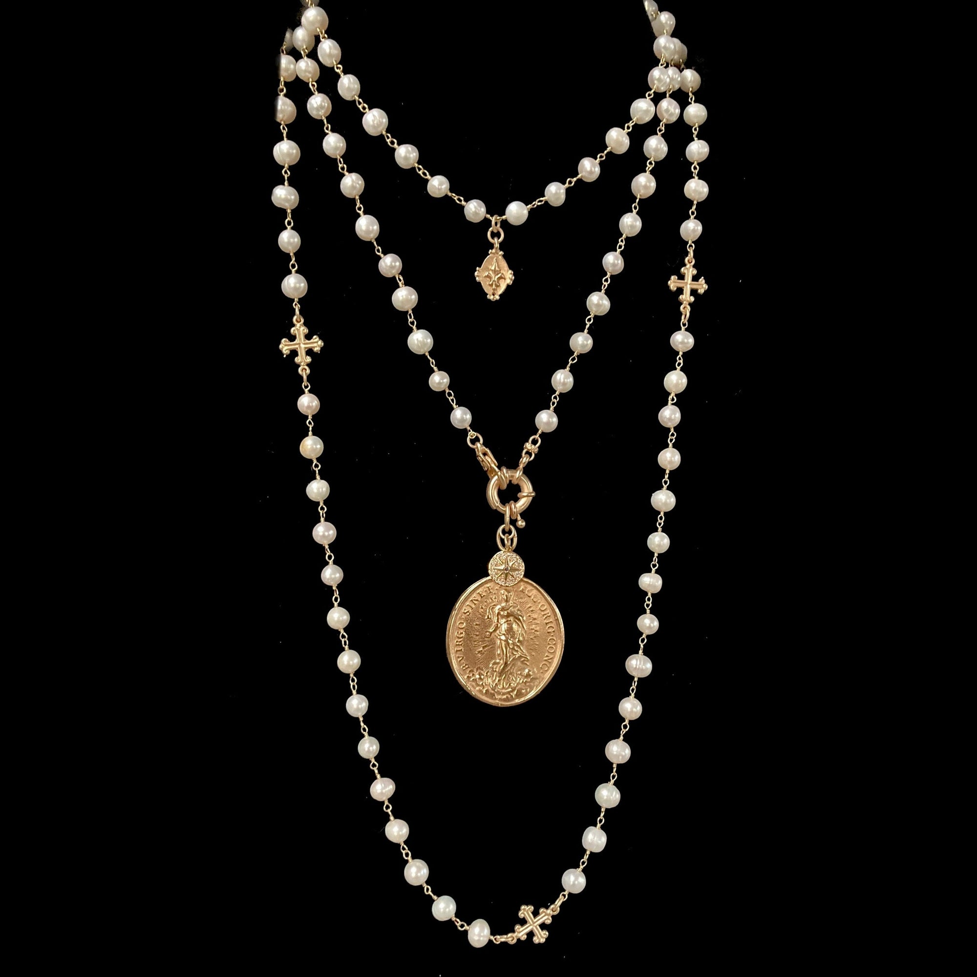 True North Madonna and Saint Barbara Freshwater Pearl Necklace - Gold
