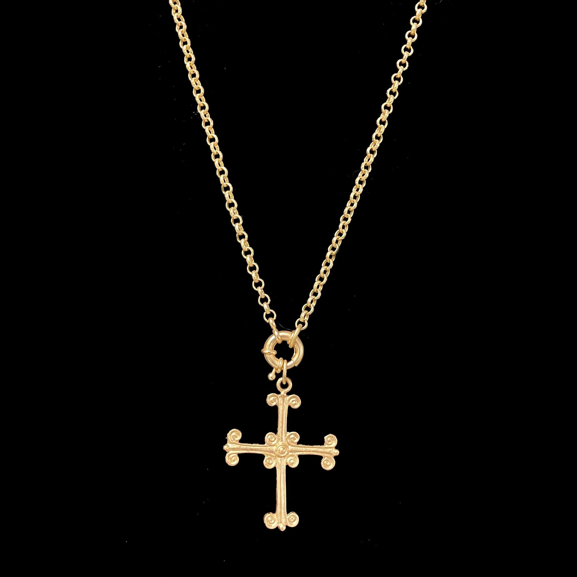 Carmen Fleury Cross  Cable Necklace  by Whispering Goddess - Gold