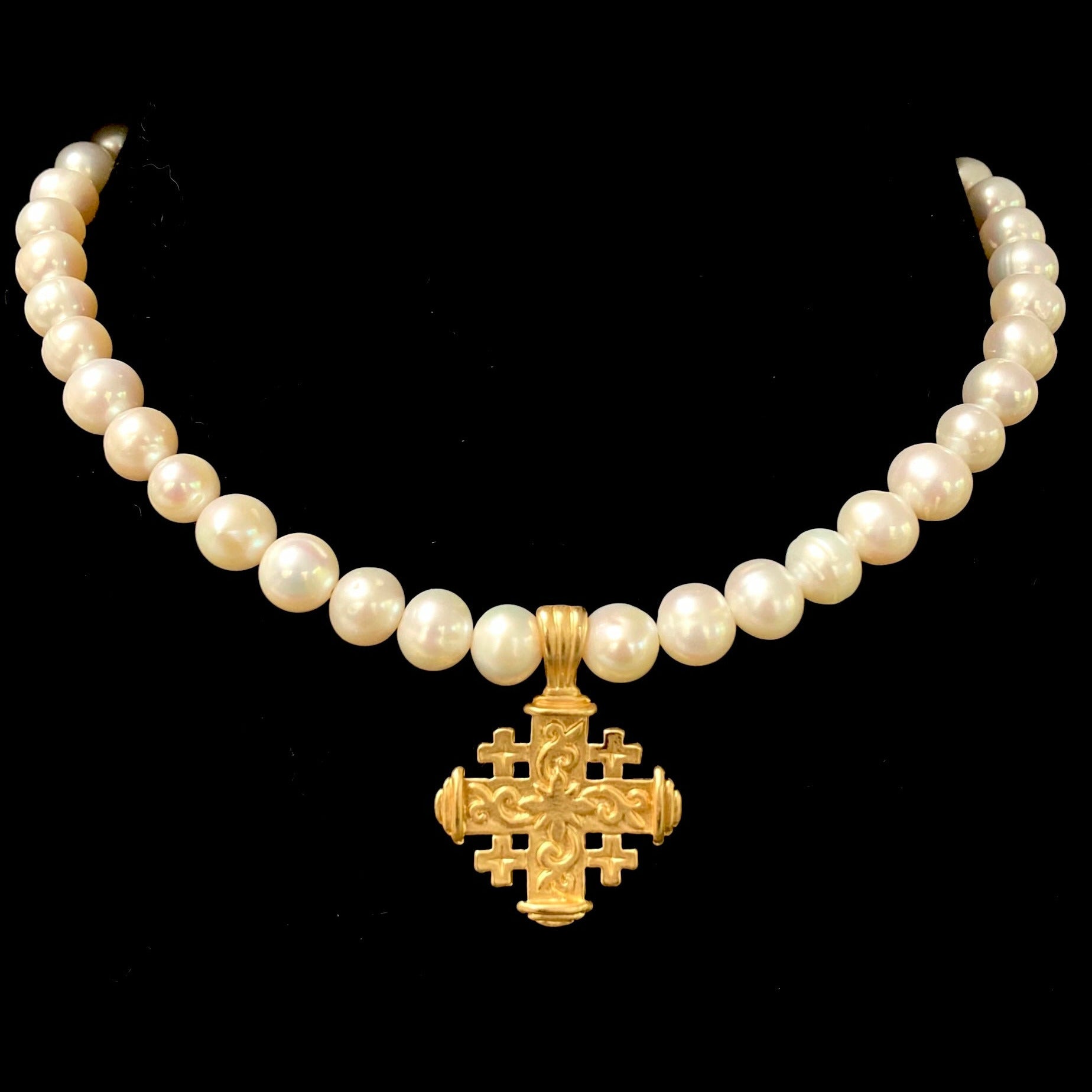 Pilgrim's Cross Freshwater Pearl Choker Necklace - Gold