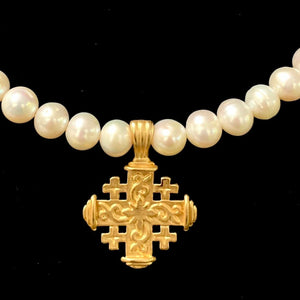 Pilgrim's Cross Freshwater Pearl Choker Necklace - Gold