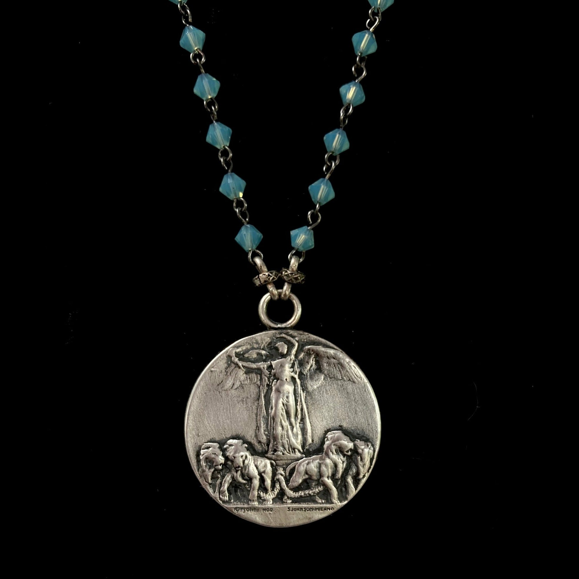 Peace Angel Victoria & Lions Pacific Opal Necklace - Silver