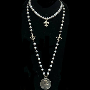 Moonglow  Freshwater Pearls with Fleur de Lis Choker Necklace - Silver