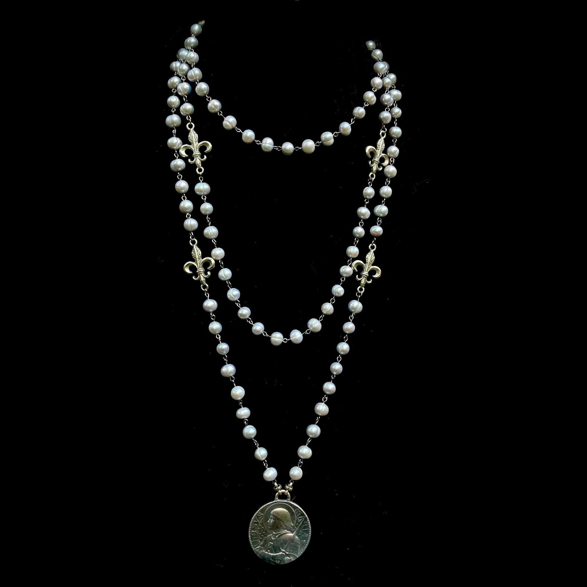 Moonglow Fleur de Lis Wrap Silver Freshwater Pearl Necklace / Wrap Bra -  Whispering Cowgirl