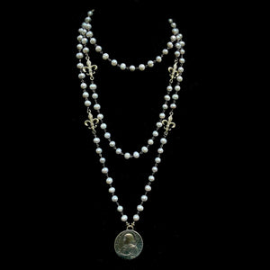 Moonglow Fleur de Lis Wrap Silver Freshwater Pearl Necklace / Wrap Bracelet  by Whispering Goddess