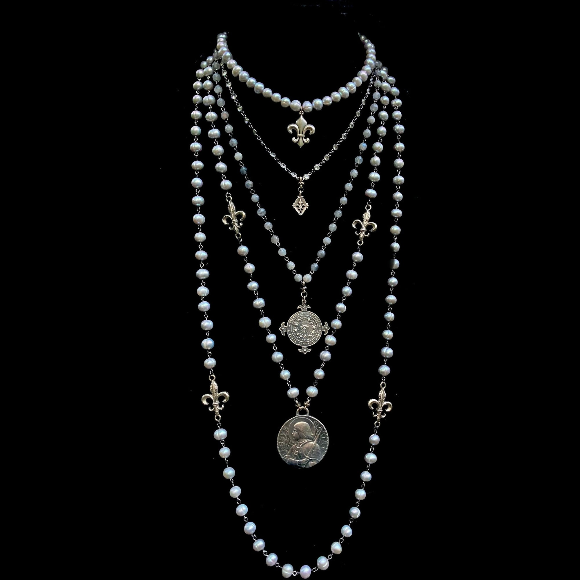 Moonglow Lourdes Illumination Necklace with Fleur de Lis by Whispering Goddess