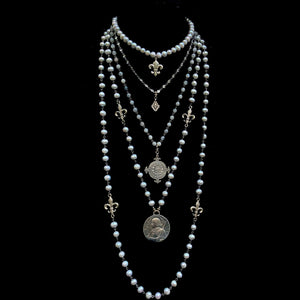 Moonglow Lourdes Illumination Necklace with Fleur de Lis by Whispering Goddess