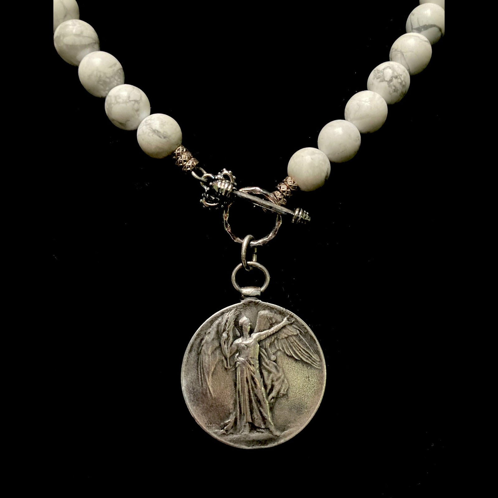 Saint Michael White Turquoise Necklace & Silver by  Whispering Goddess