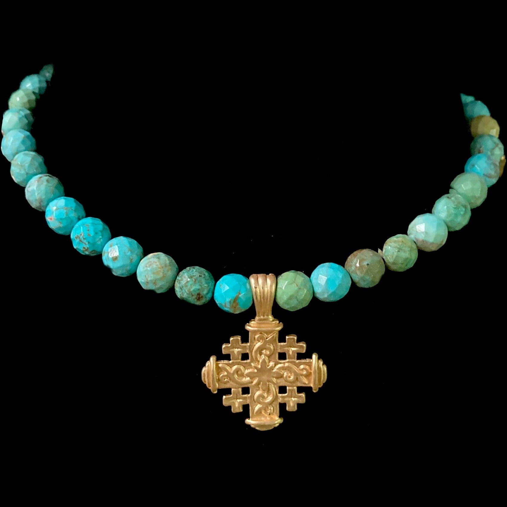 Pilgrim's Cross Faceted Turquoise Necklace - Gold