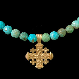 Pilgrim's Cross Faceted Turquoise Necklace - Gold