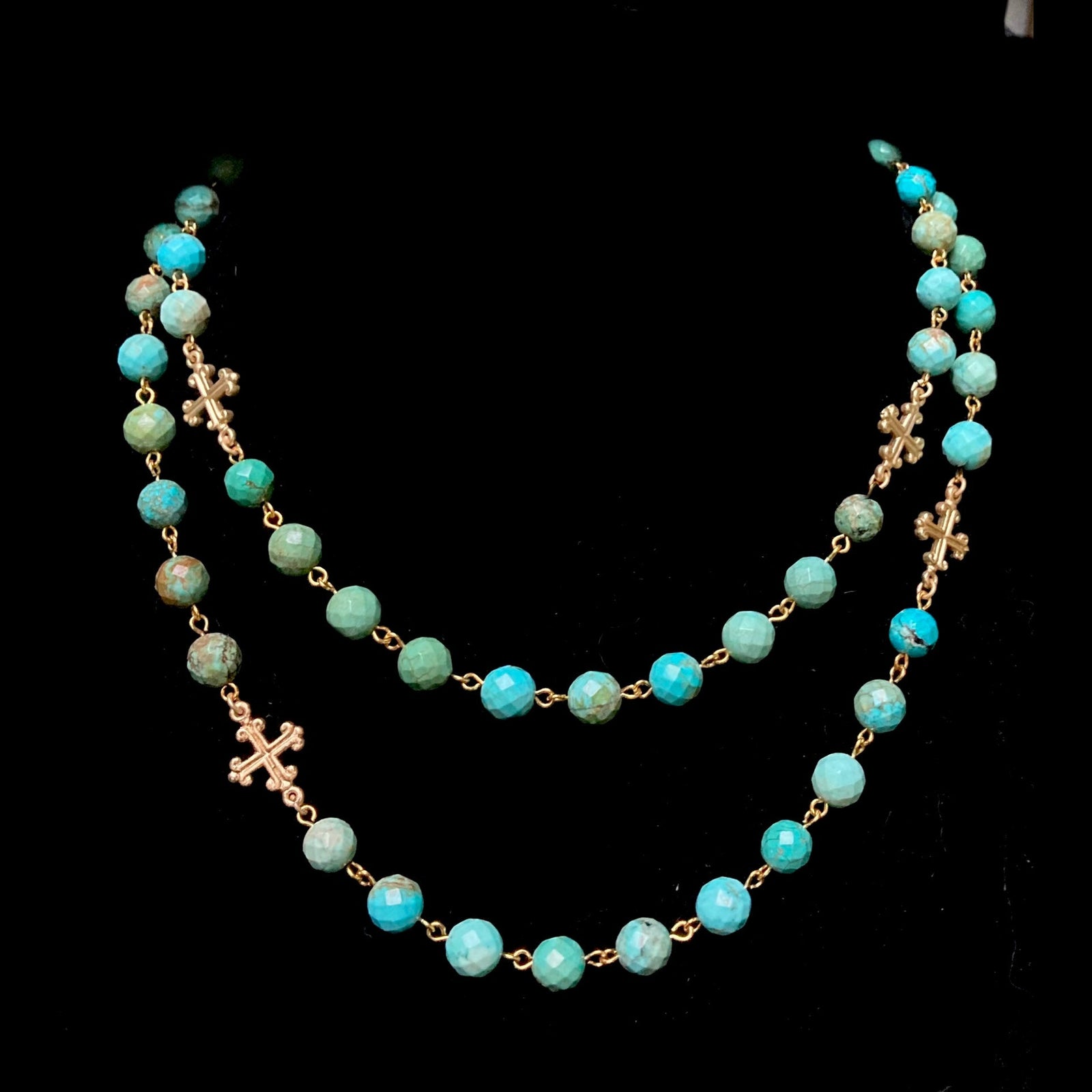 Fleur de Lis Cross Wrap Turquoise & Gold Necklace / Bracelet