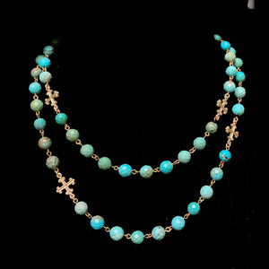 Fleur de Lis Cross Wrap Turquoise & Gold Necklace / Bracelet