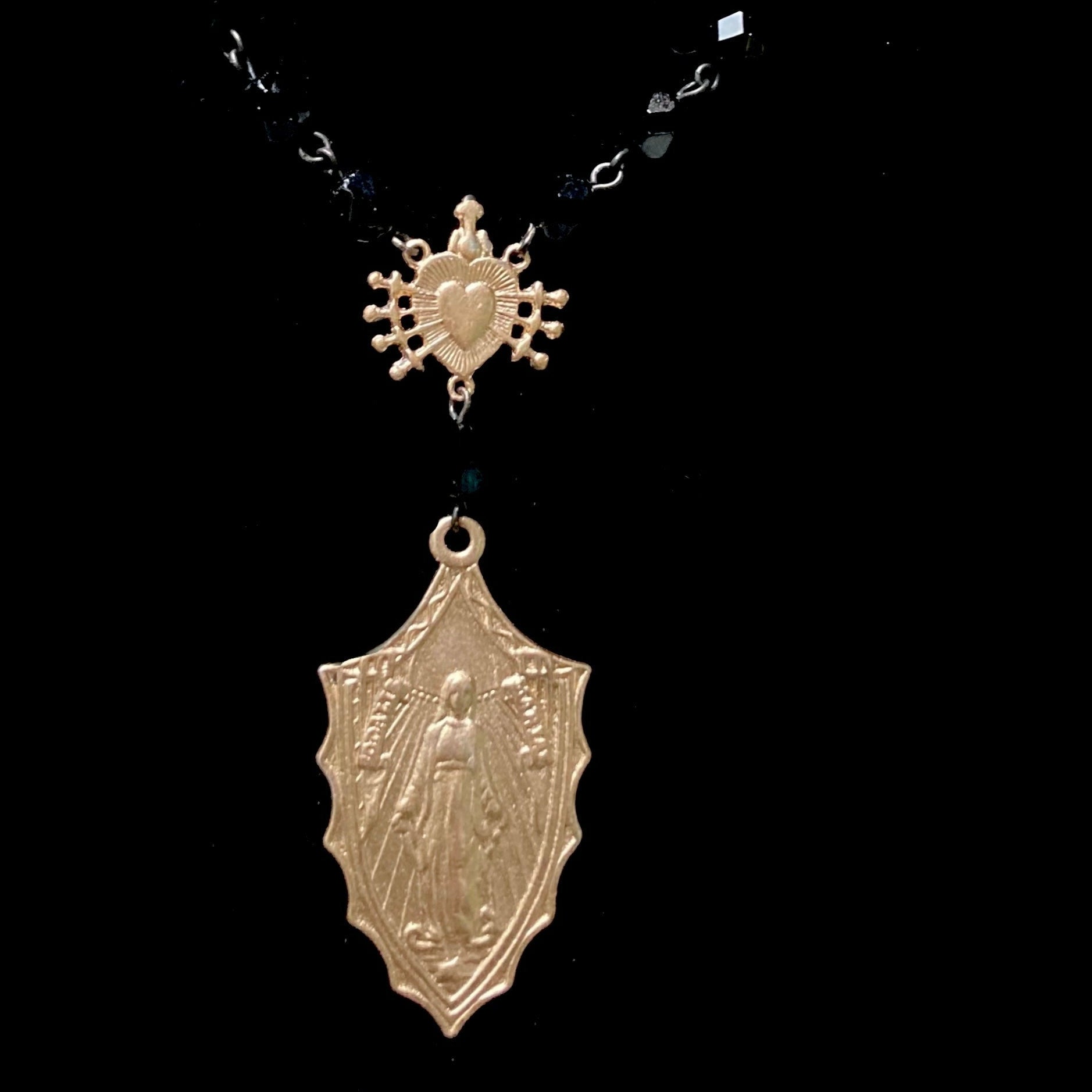 Madonna of the Seven Swords Necklace in Black Jet & Gold
