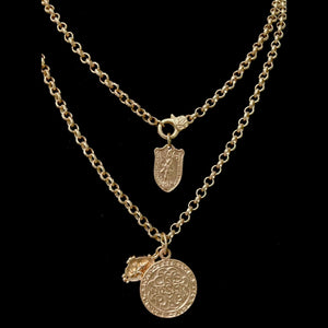 San Benito with Tiny Fleur de Lis on Etched Cable Chain Necklace - Gold