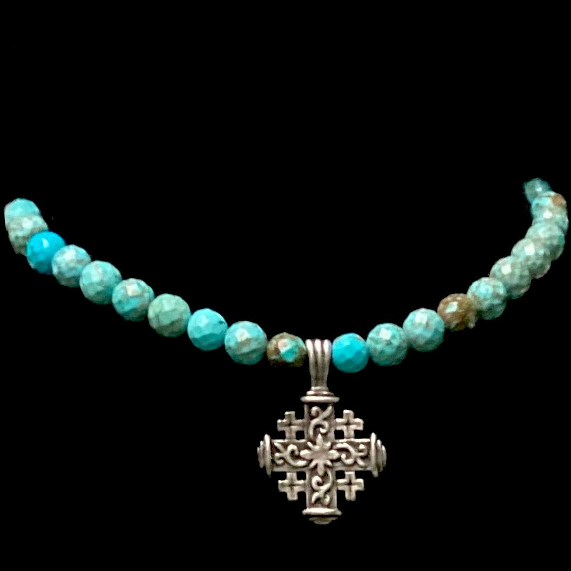 Pilgrim's Cross Faceted Turquoise Necklace - Silver