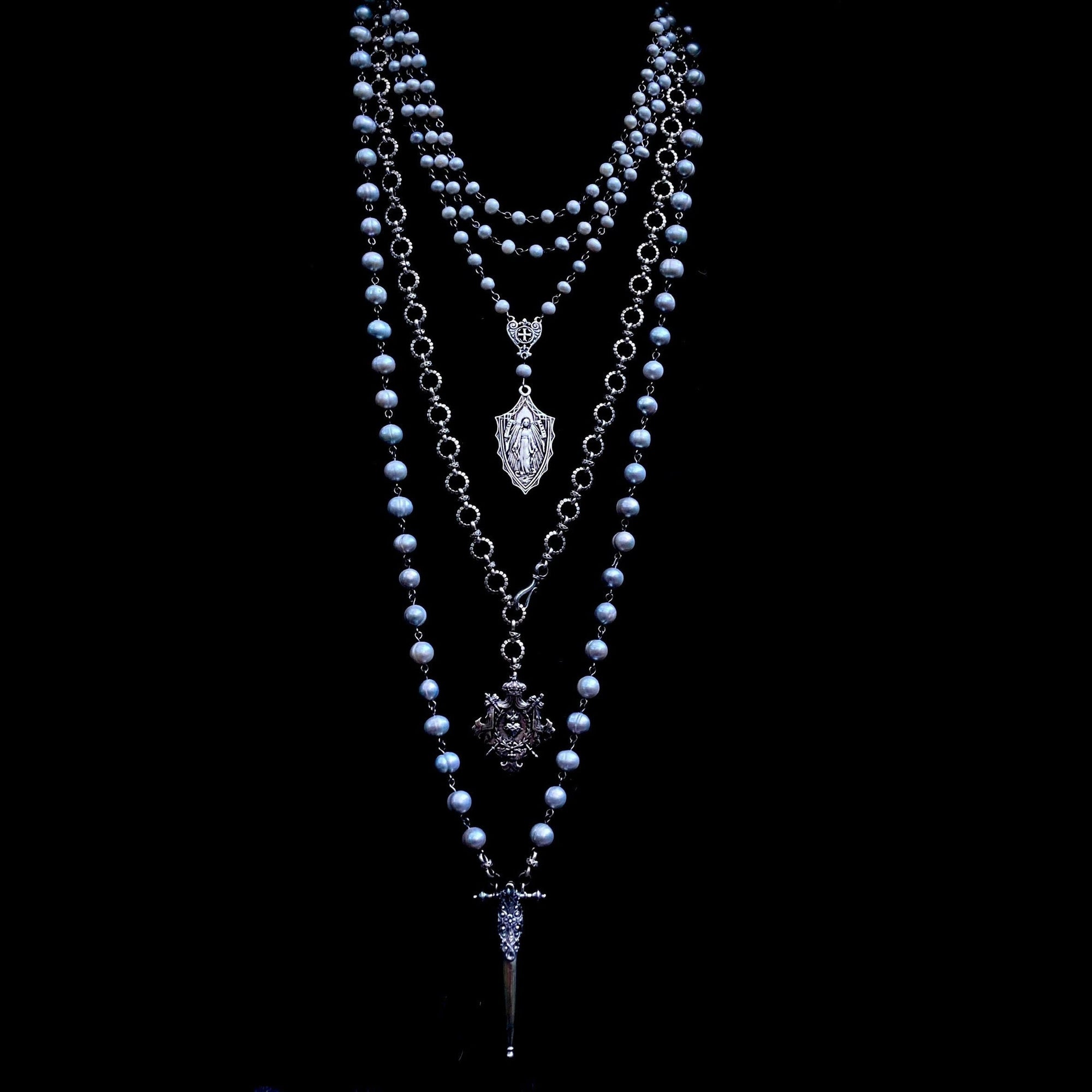 Moonglow Fierbois Sword with Silver Freshwater Pearls in Silver