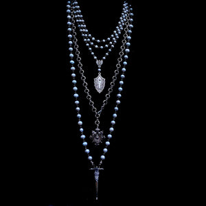 Moonglow Madonna Trinity Necklace in Silver Freshwater Pearls