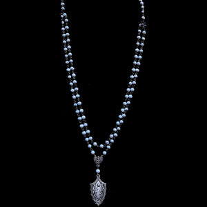 Moonglow Madonna Trinity Necklace in Silver Freshwater Pearls