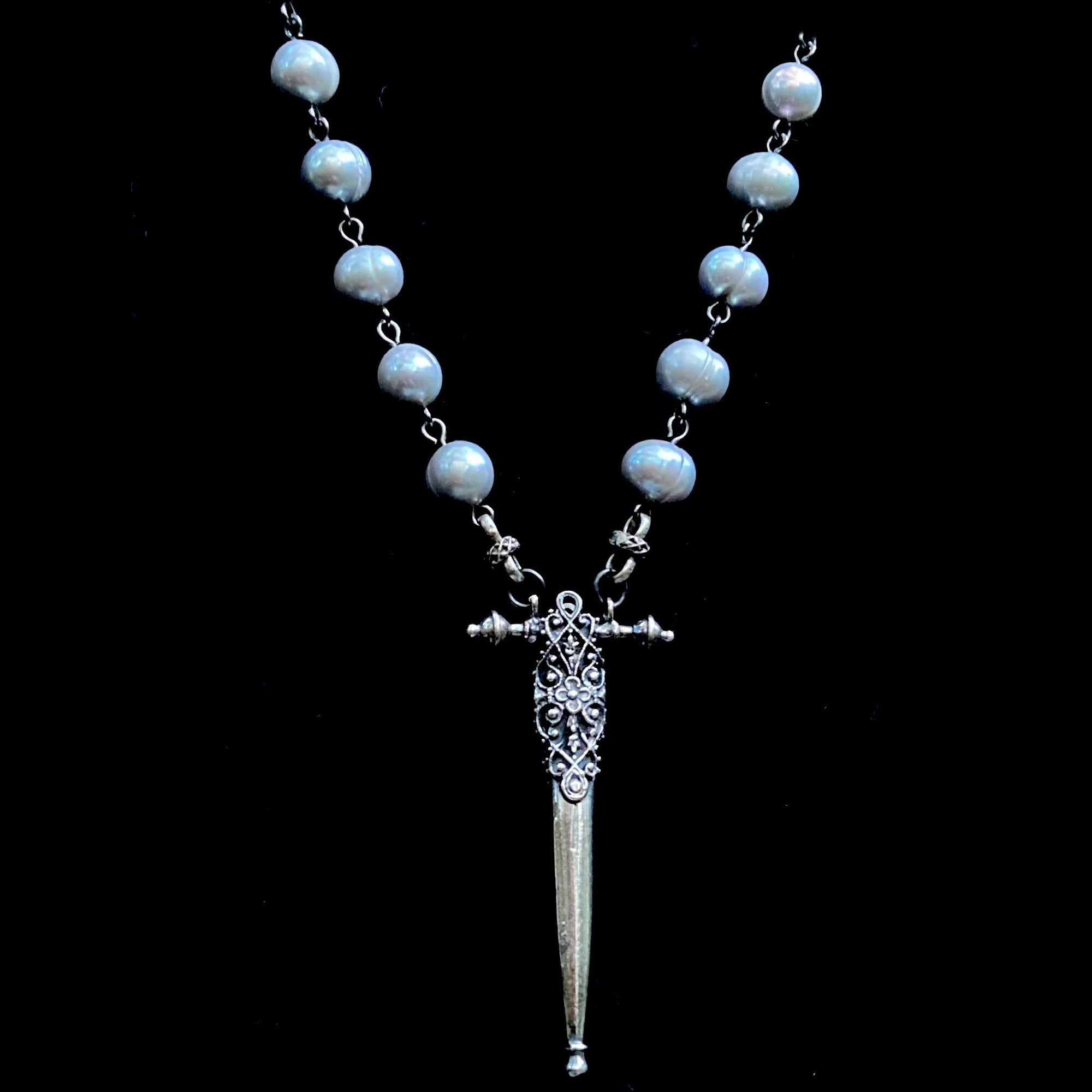 Moonglow Fierbois Sword with Silver Freshwater Pearls in Silver