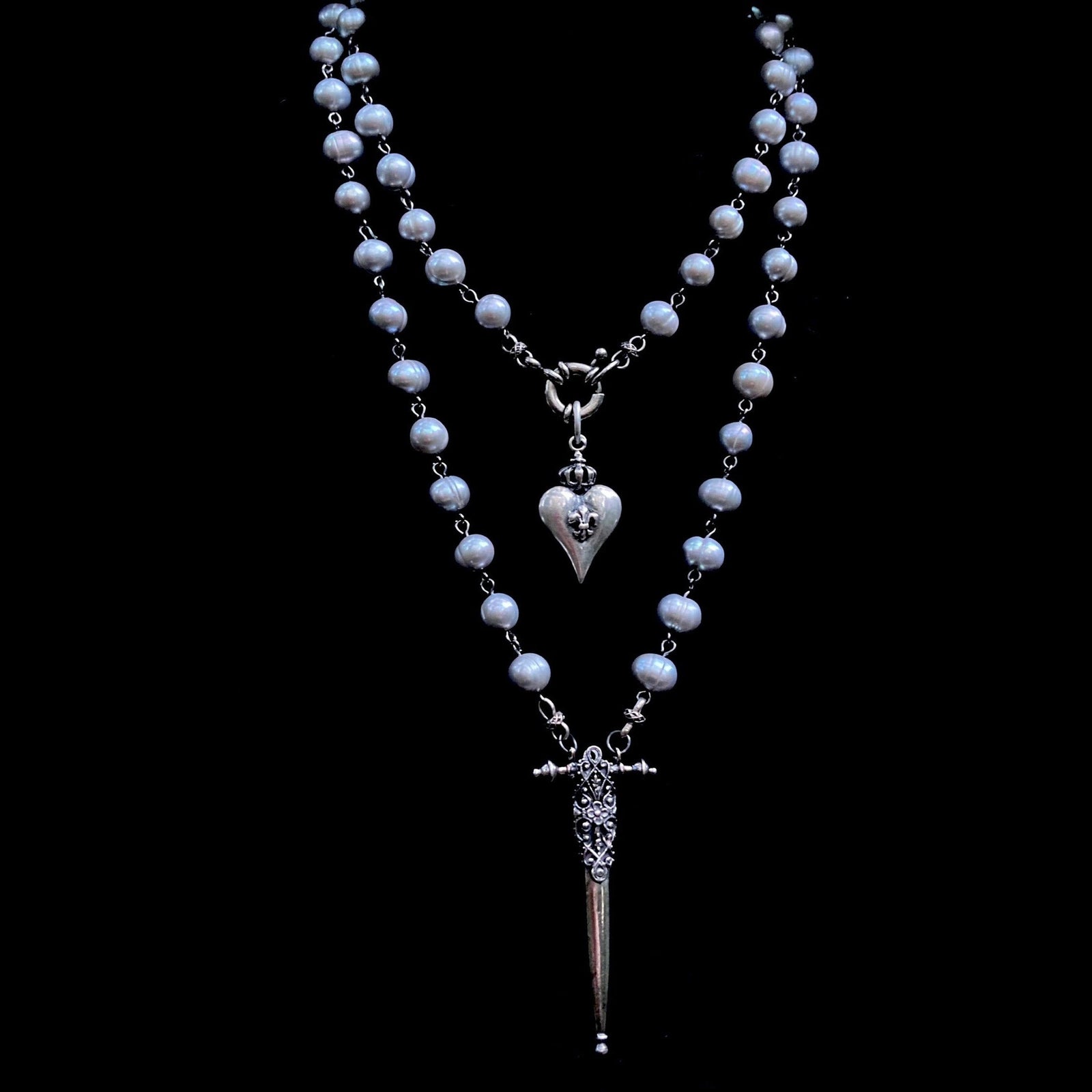 Moonglow Fierbois Sword with Silver Freshwater Pearls in Silver