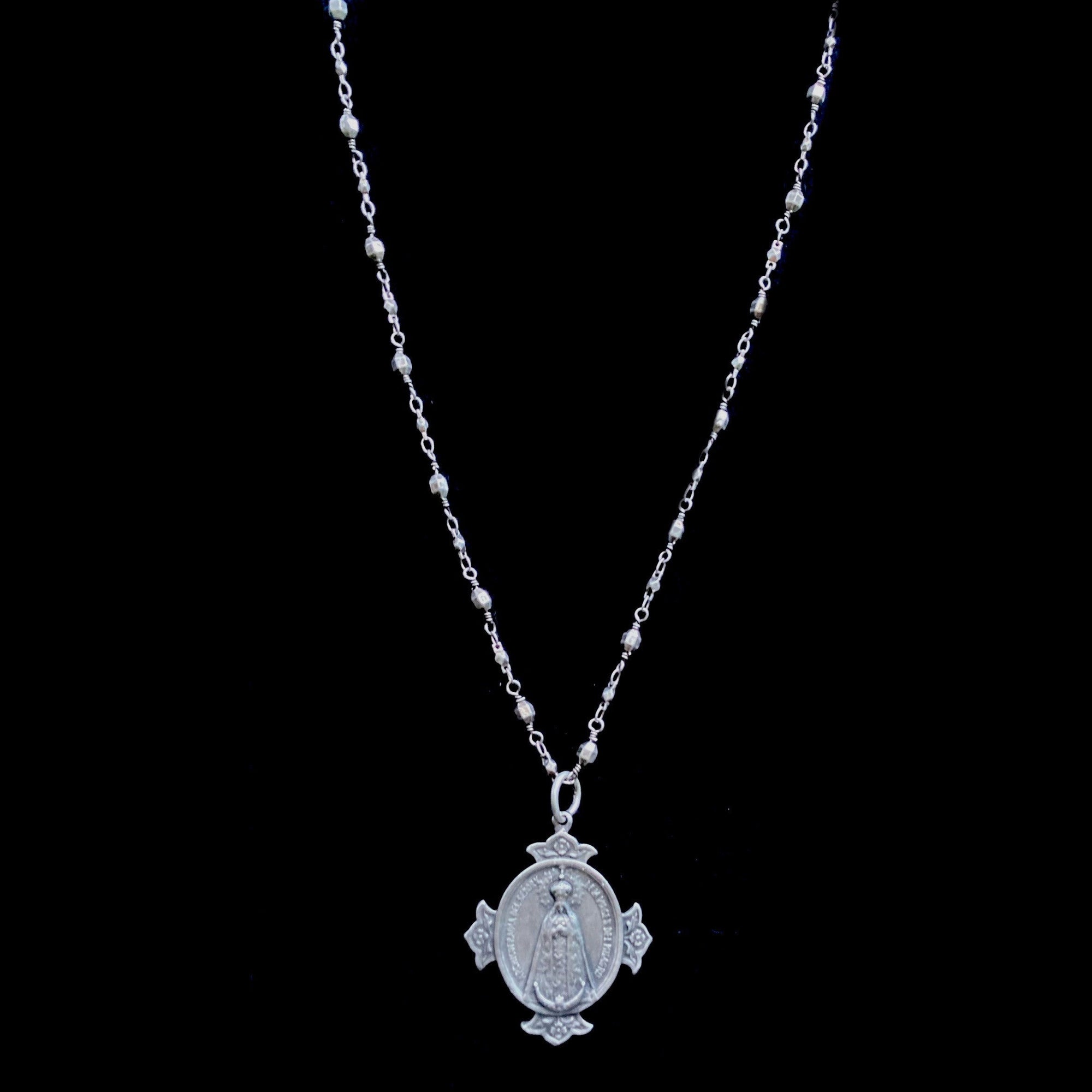 Virgin of Miracles Medallion Necklace on Silver Bead Chain