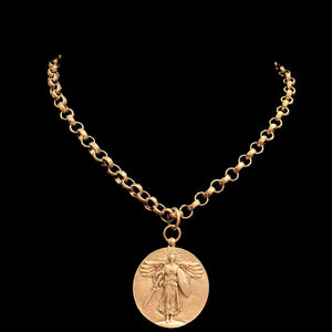 Saint Michael Cable  Link Chain Necklace Gold