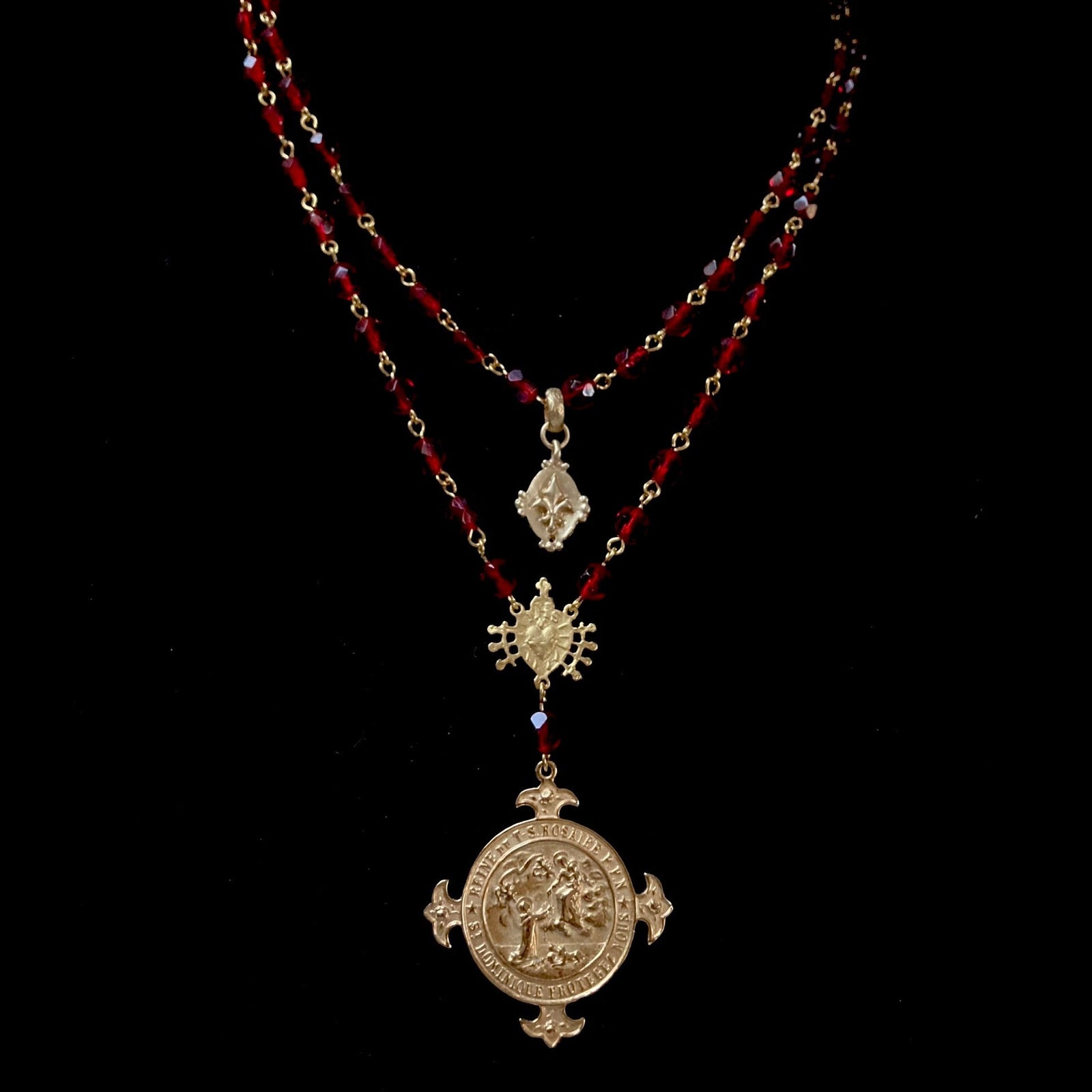 Lourdes Illumination Necklace in Garnet and Gold