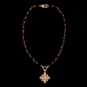 Faceted Garnet Pilgrim's Cross  Necklace - Gold