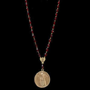 Archangel Gabriel & Theotokos Necklace in Garnet & Gold