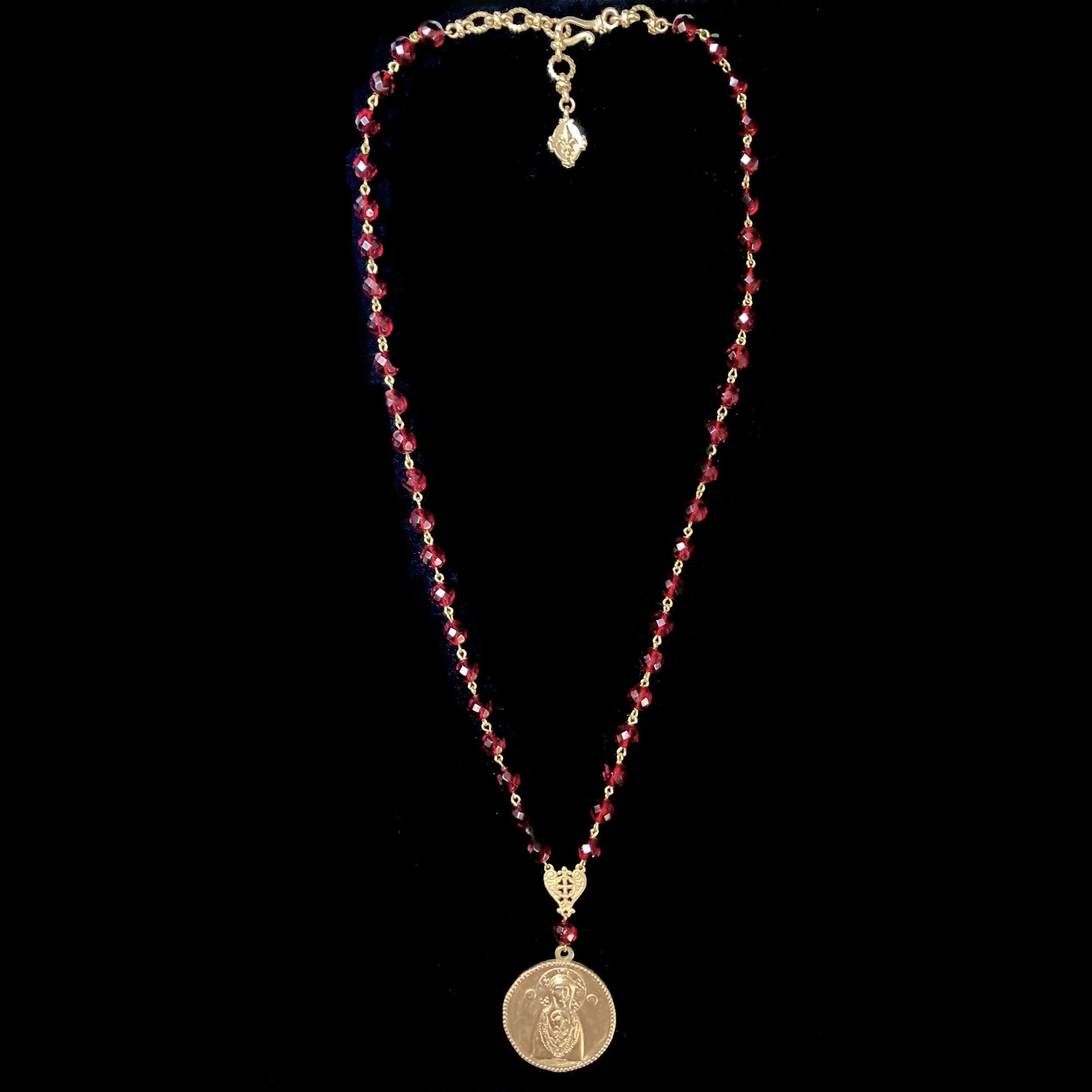 Archangel Gabriel & Theotokos Necklace in Garnet & Gold