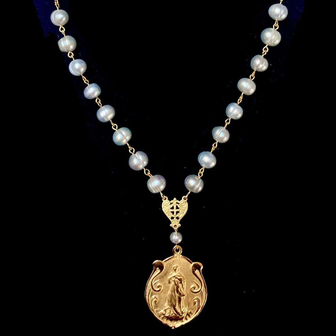 Moonglow Art Nouveau Madonna - Silver Freshwater Pearls