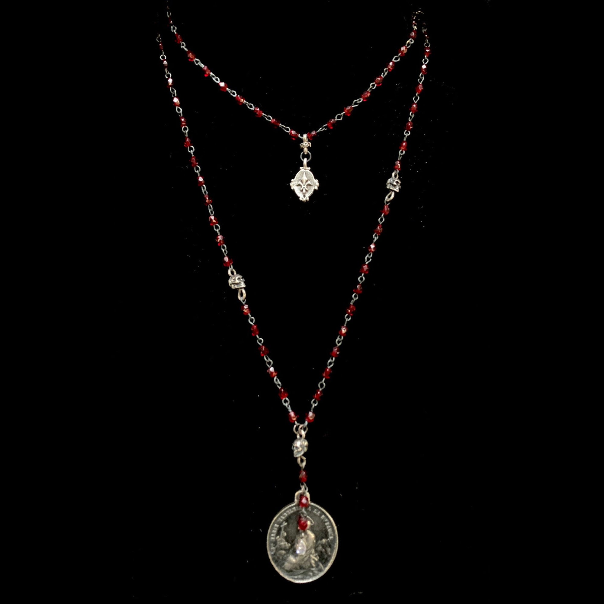 Mary Magdalene at la Sainte-Baume Ruby Ritual  Necklace Silver & Gunmetal
