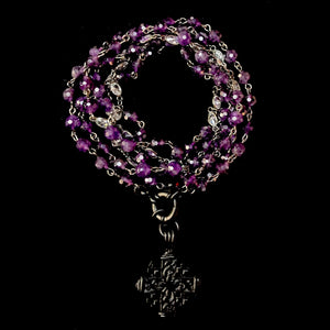 Pilgrims Cross Amethyst Enameled  Ritual Necklace /  Wrap Bracelet  by Whispering Goddess